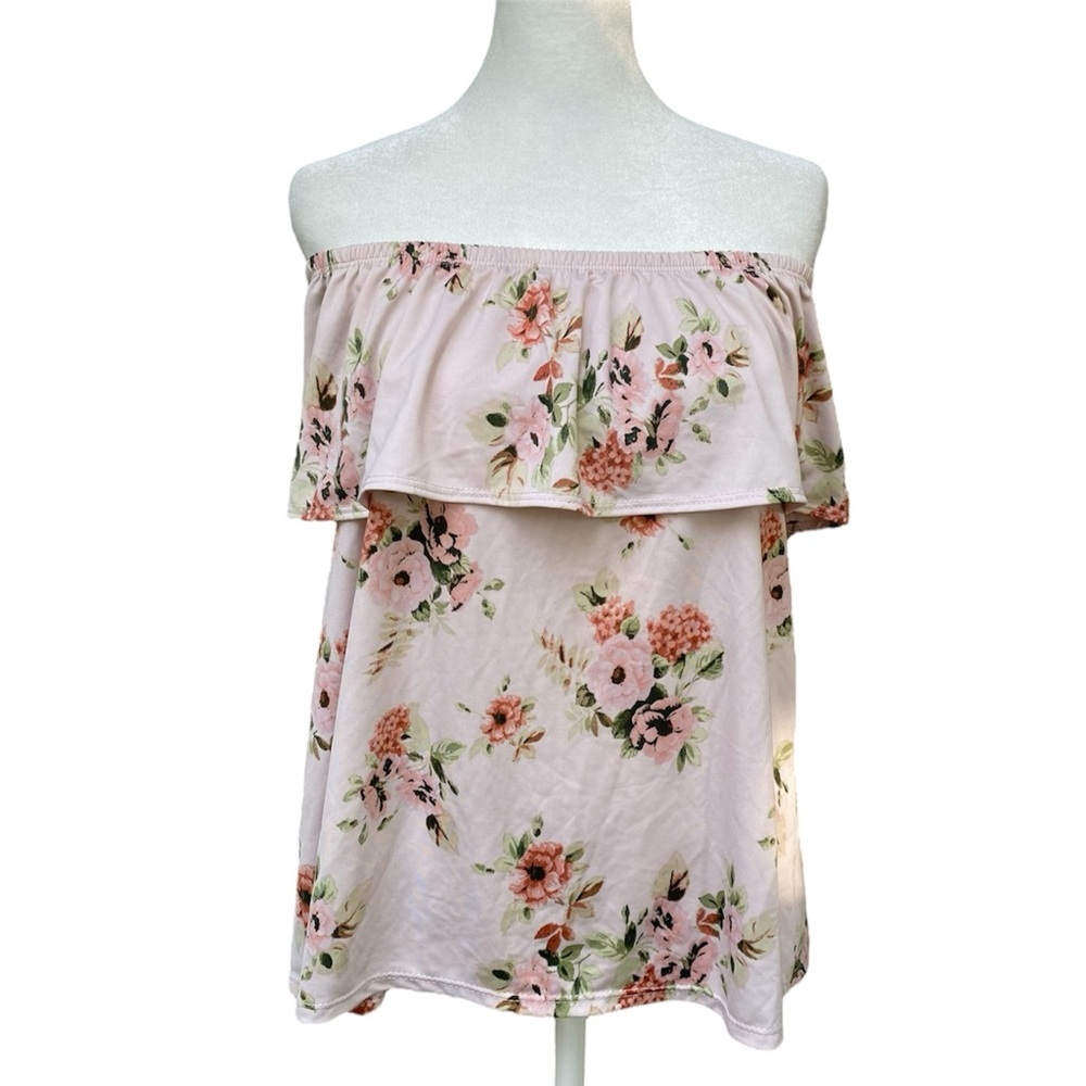 Pinc Light Pink Floral Ruffle Off The Shoulder Top